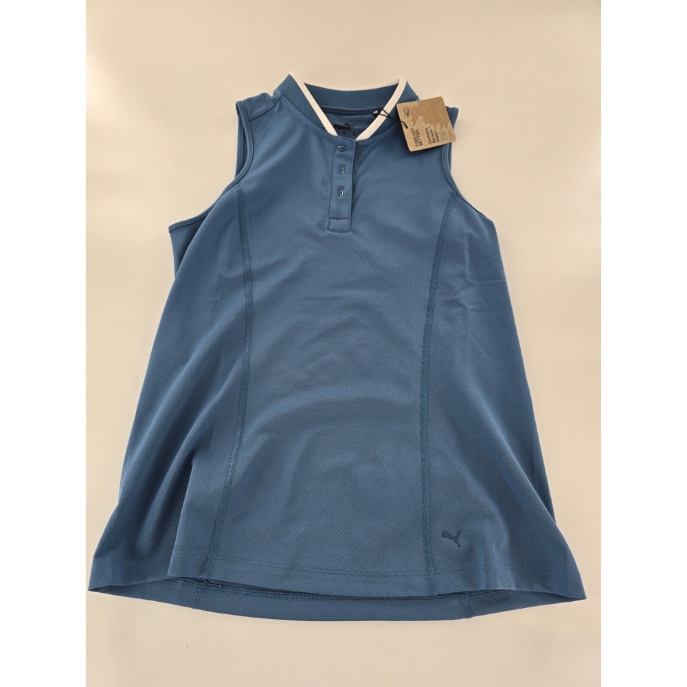 Puma Golf‎ Polo Womens Size S Range Pique Sleeveless Blue Lightweight Pickleball